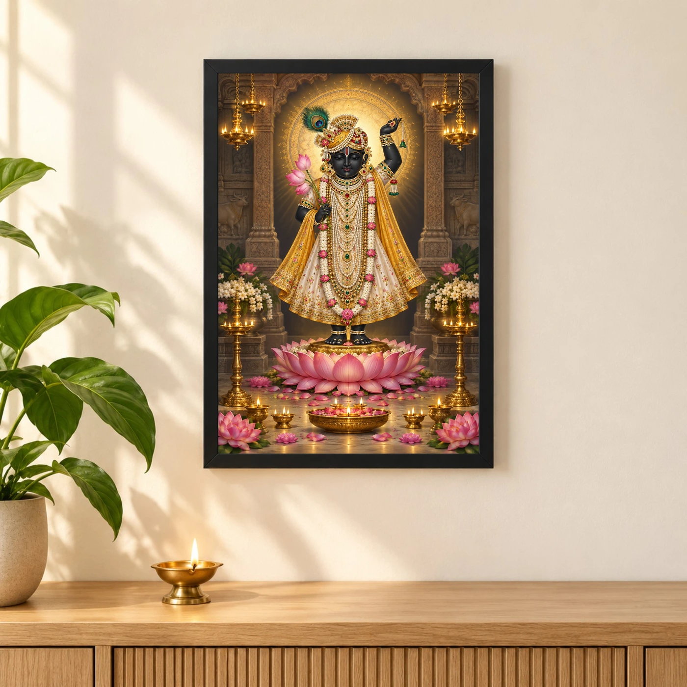 Shrinathji Lotus and Diya Radiance Photo Frame, view 3