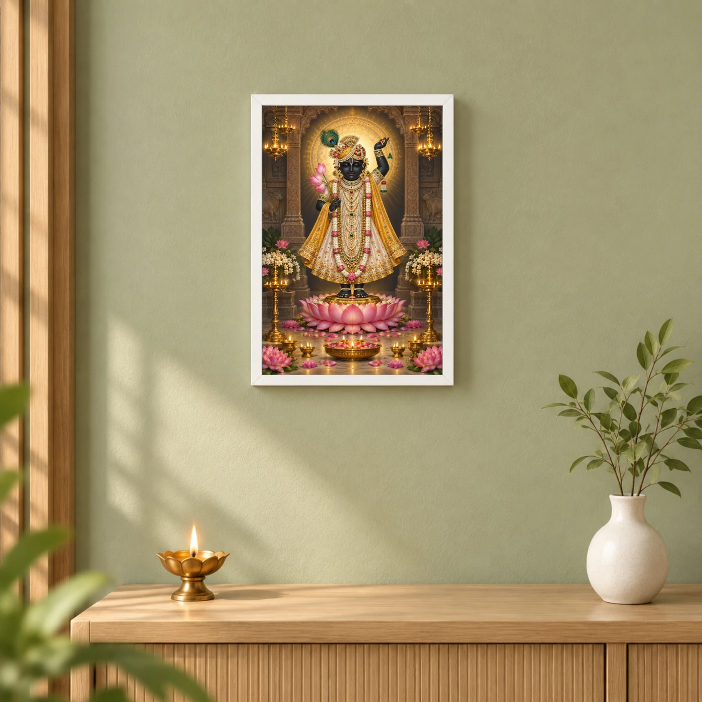 Shrinathji Lotus and Diya Radiance Photo Frame, view 6