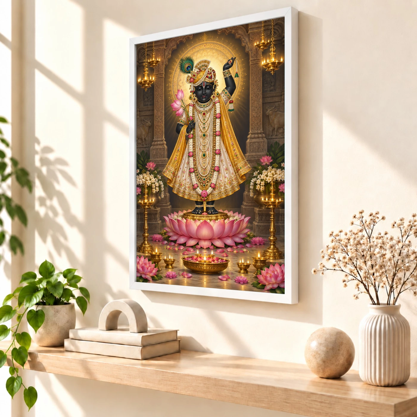 Shrinathji Lotus and Diya Radiance Photo Frame, view 7