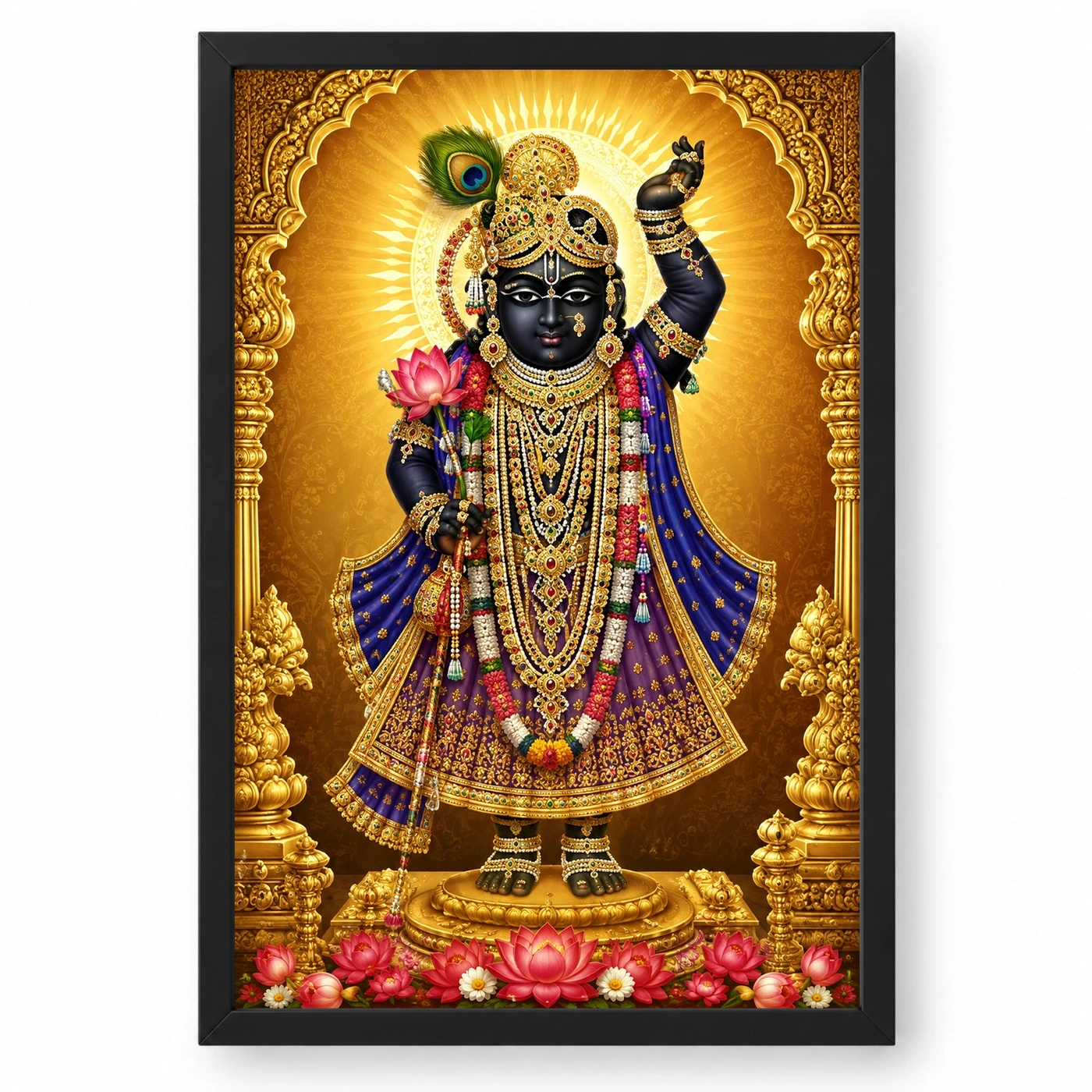 Shrinathji Ornate Golden Temple Darshan Photo Frame