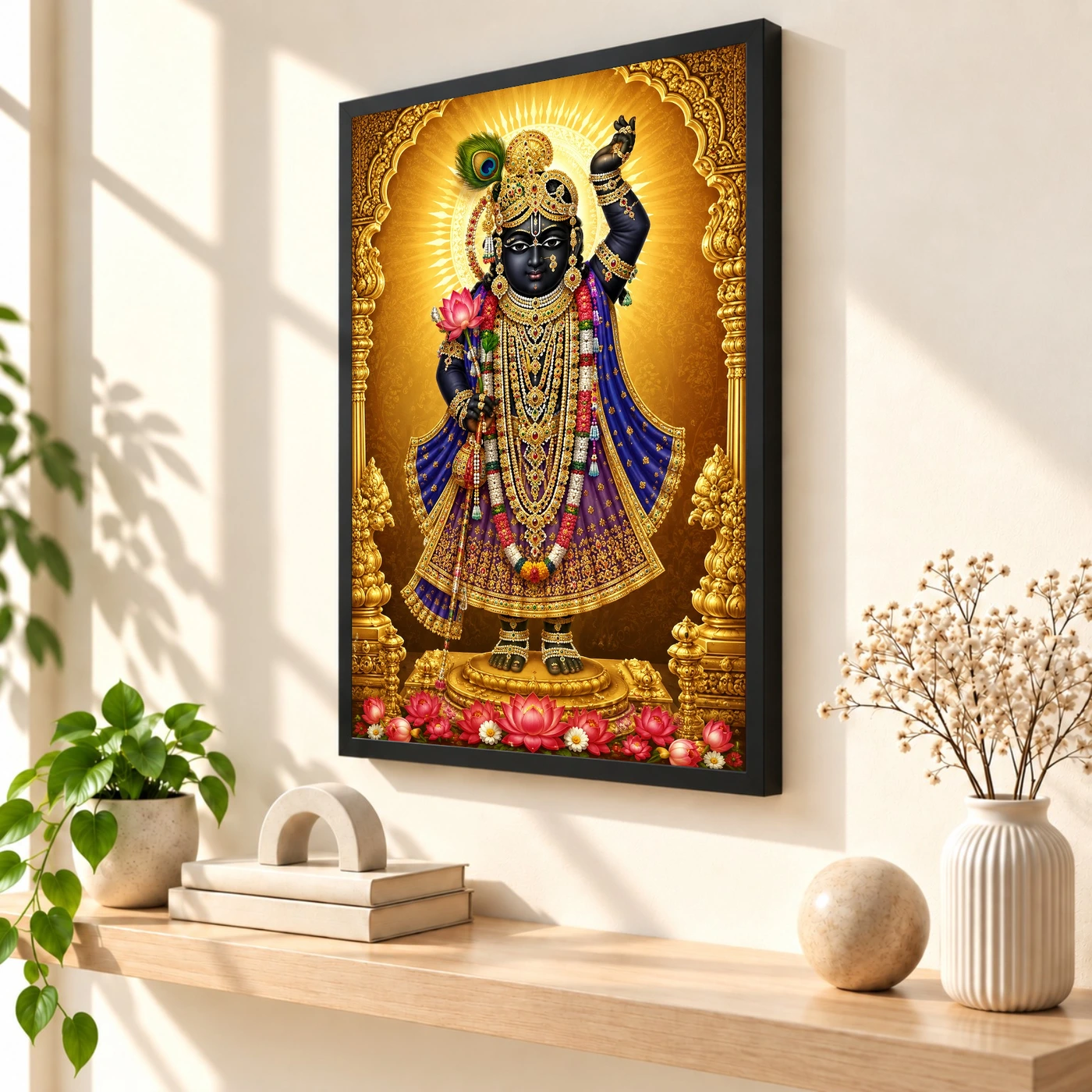 Shrinathji Ornate Golden Temple Darshan Photo Frame, view 2