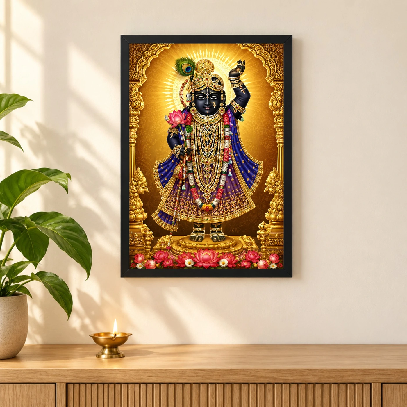Shrinathji Ornate Golden Temple Darshan Photo Frame, view 3