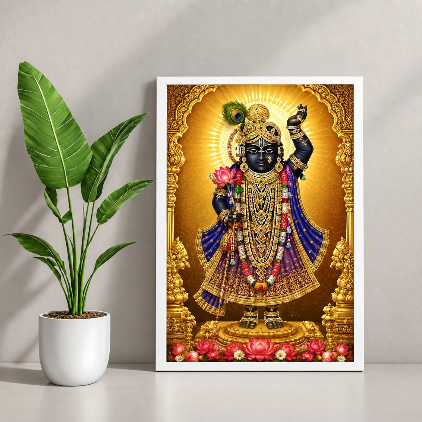 Shrinathji Ornate Golden Temple Darshan Photo Frame, view 4