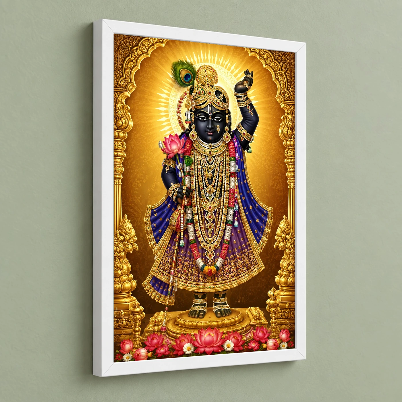 Shrinathji Ornate Golden Temple Darshan Photo Frame, view 5