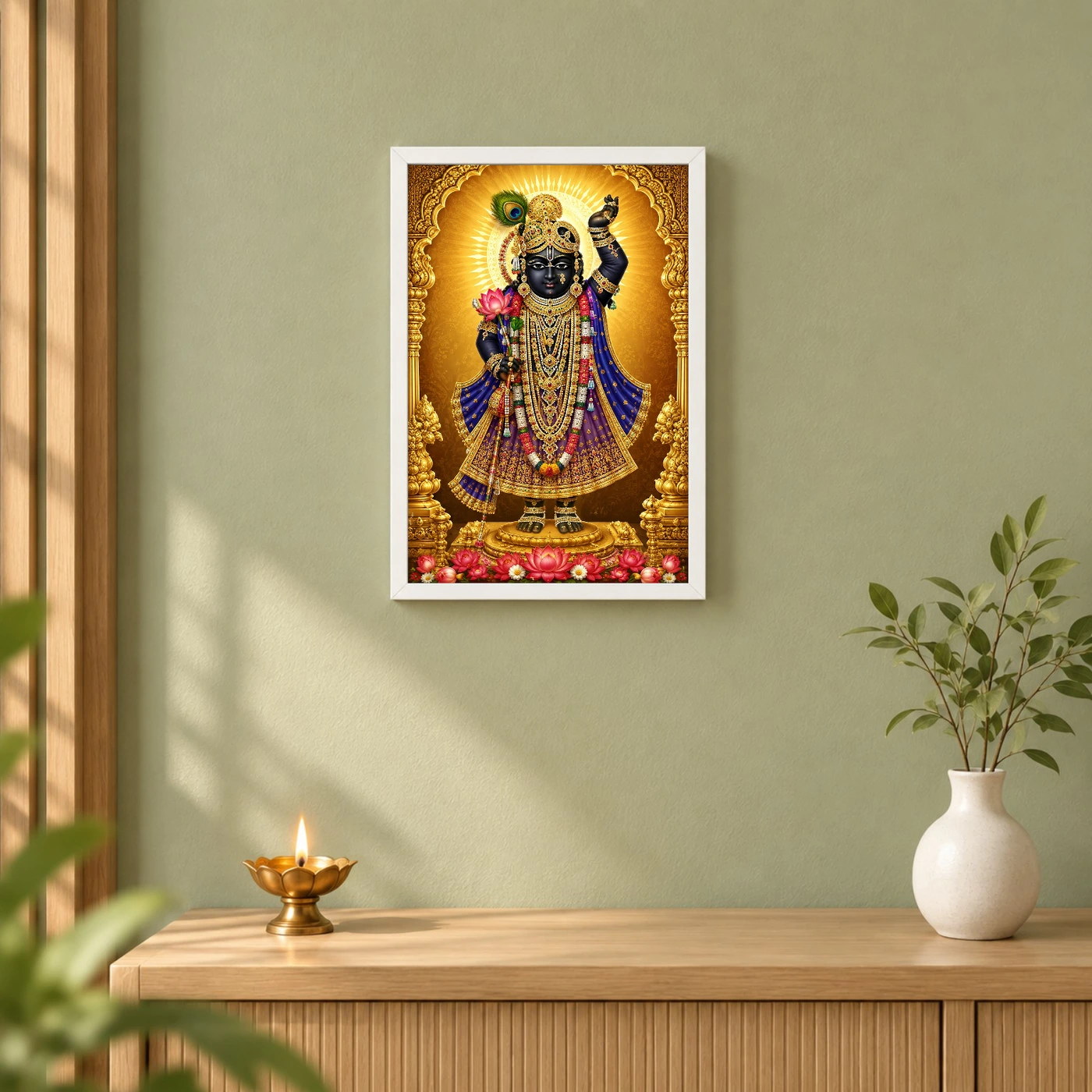Shrinathji Ornate Golden Temple Darshan Photo Frame, view 6