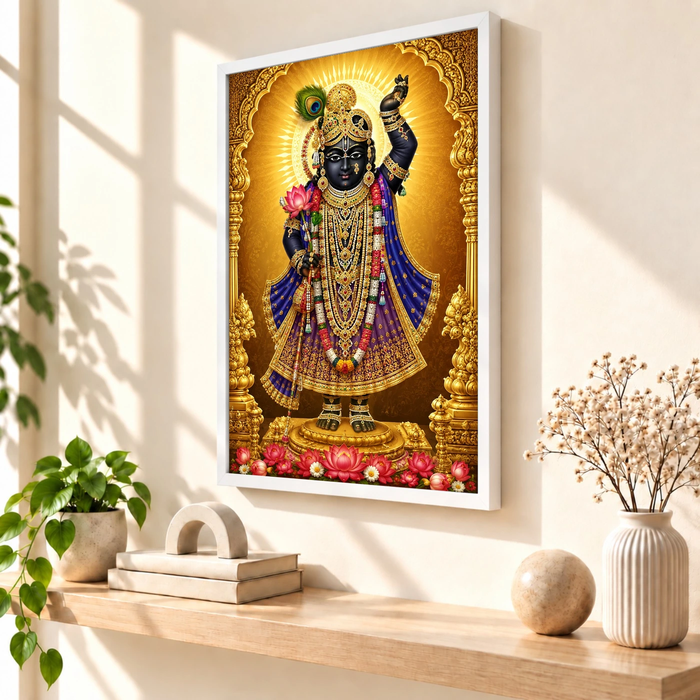 Shrinathji Ornate Golden Temple Darshan Photo Frame, view 7