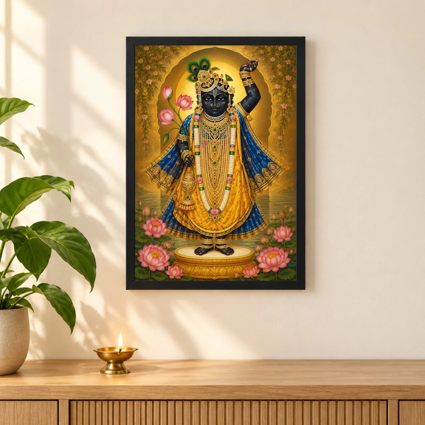 Shrinathji Traditional Indian Miniature-Inspired Devotional Art Photo Frame, view 3
