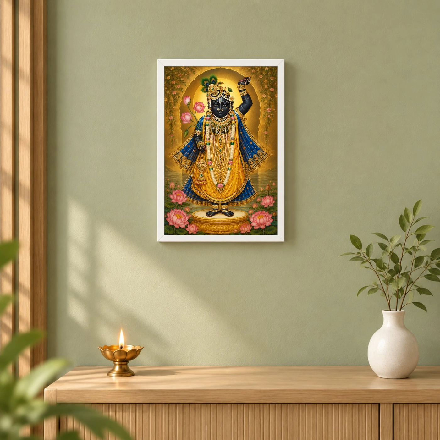 Shrinathji Traditional Indian Miniature-Inspired Devotional Art Photo Frame, view 6