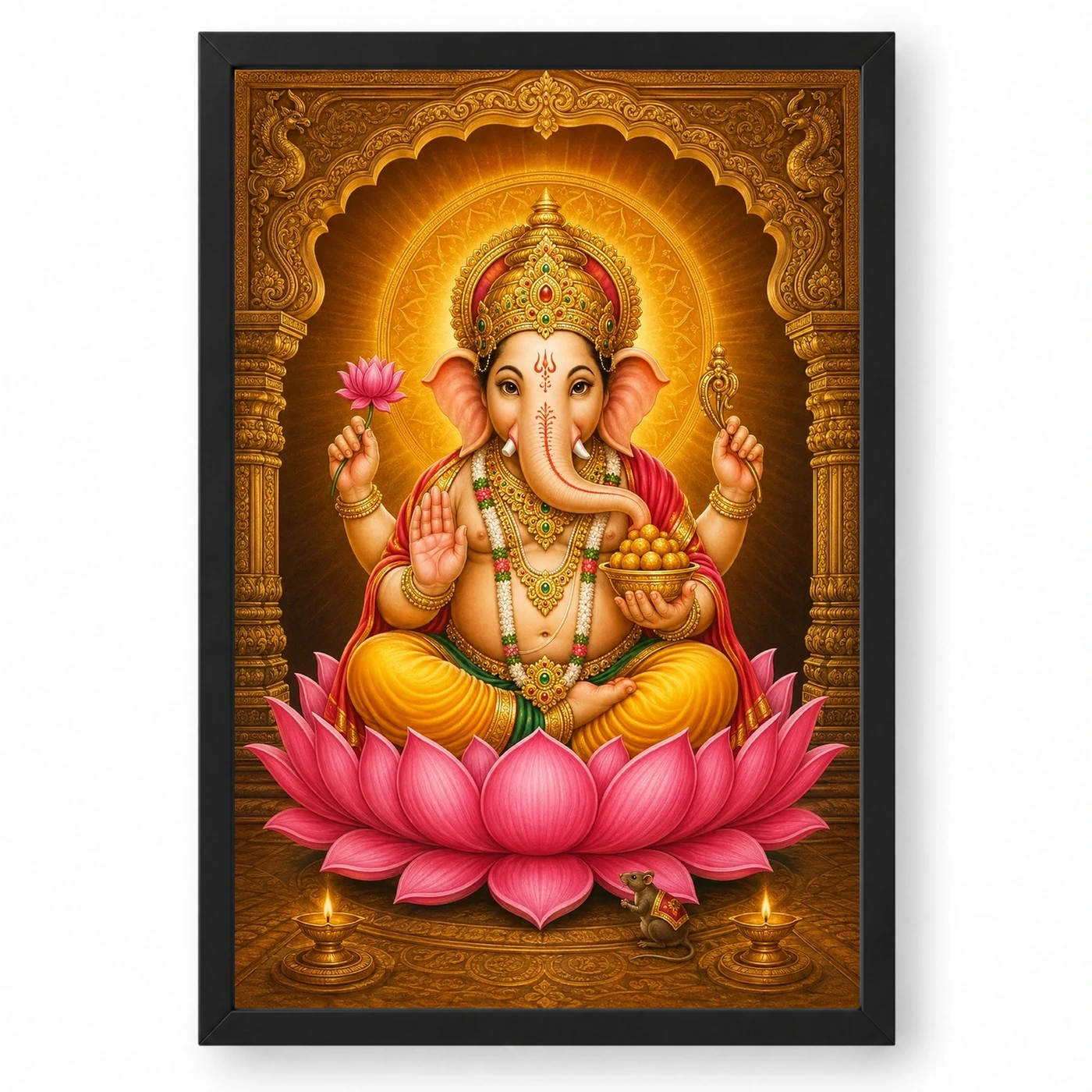 Siddhivinayak Ganpati — Golden Lotus Blessings Frame