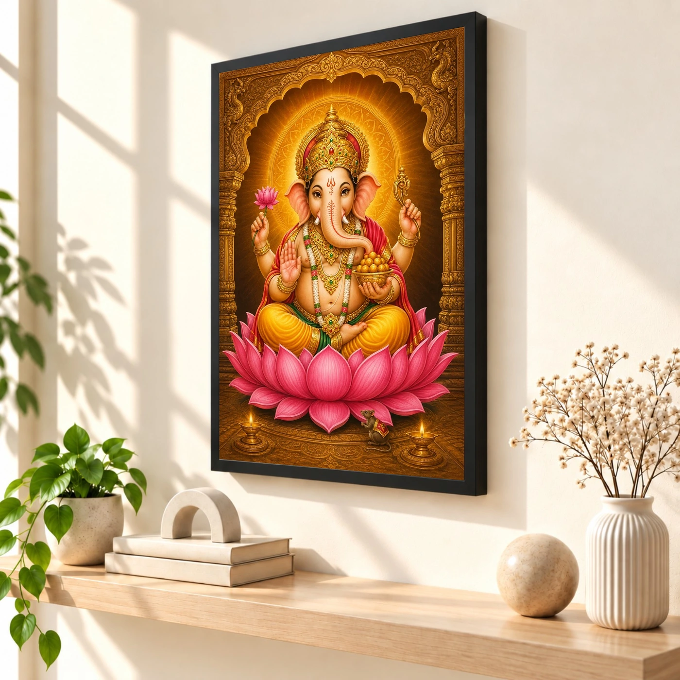 Siddhivinayak Ganpati — Golden Lotus Blessings Frame, view 2