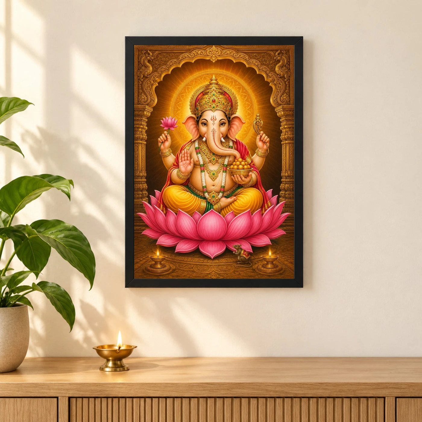 Siddhivinayak Ganpati — Golden Lotus Blessings Frame, view 3