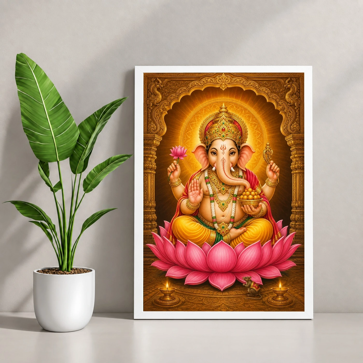 Siddhivinayak Ganpati — Golden Lotus Blessings Frame, view 4