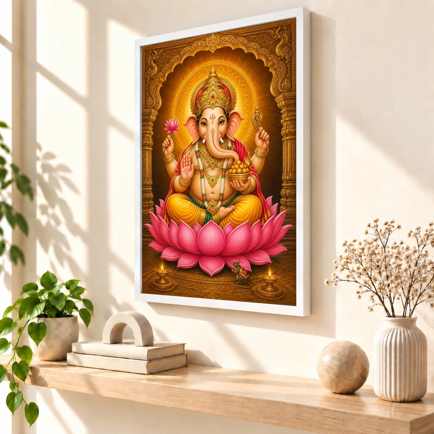 Siddhivinayak Ganpati — Golden Lotus Blessings Frame, view 7