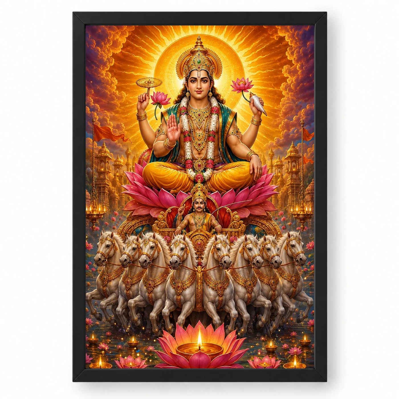 Surya Dev Lotus And Diya Radiance Photo Frame
