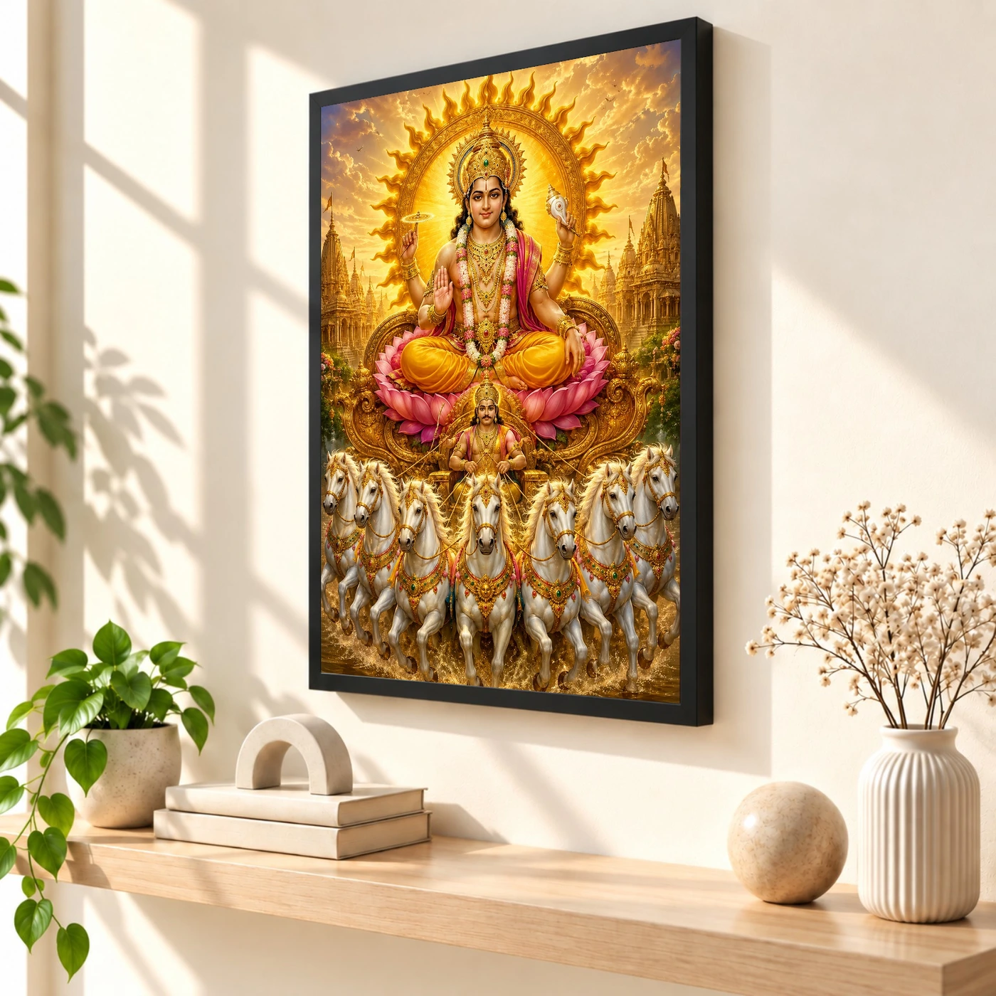 Surya Dev Ornate Golden Temple Darshan Photo Frame, view 2