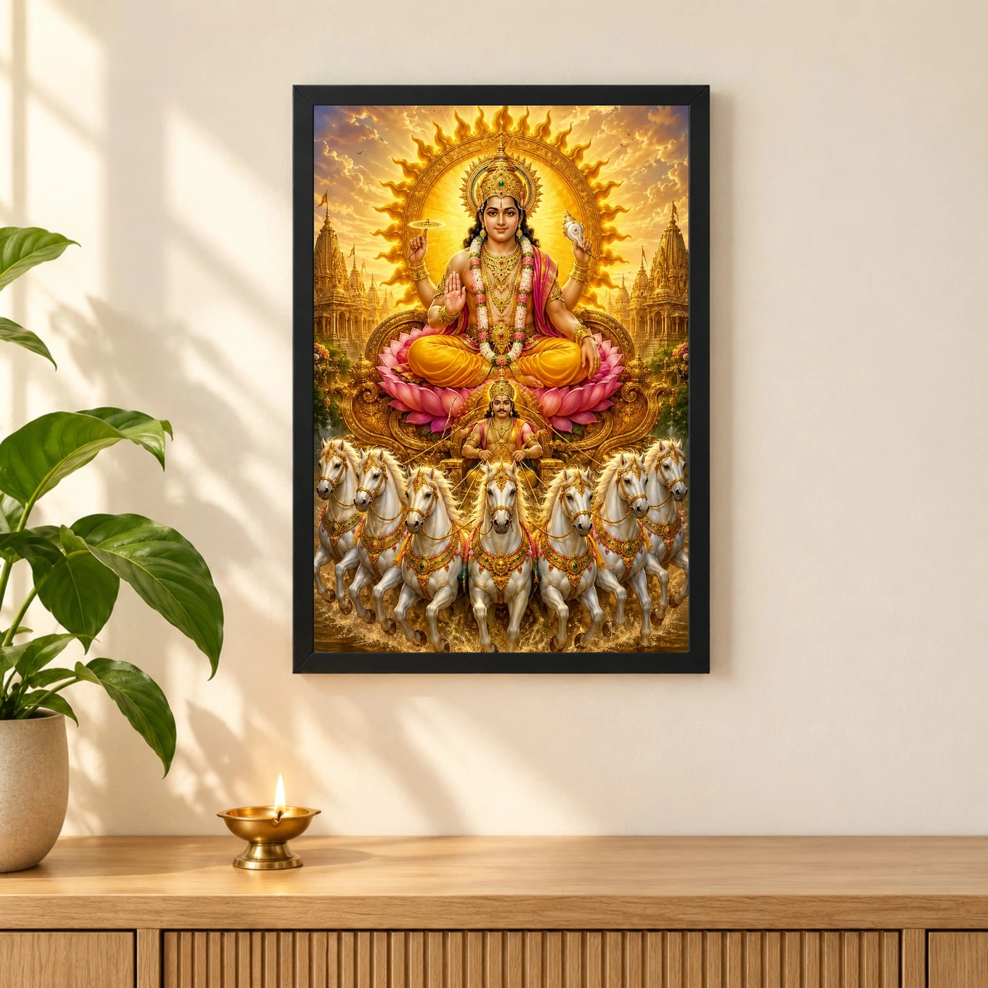Surya Dev Ornate Golden Temple Darshan Photo Frame, view 3