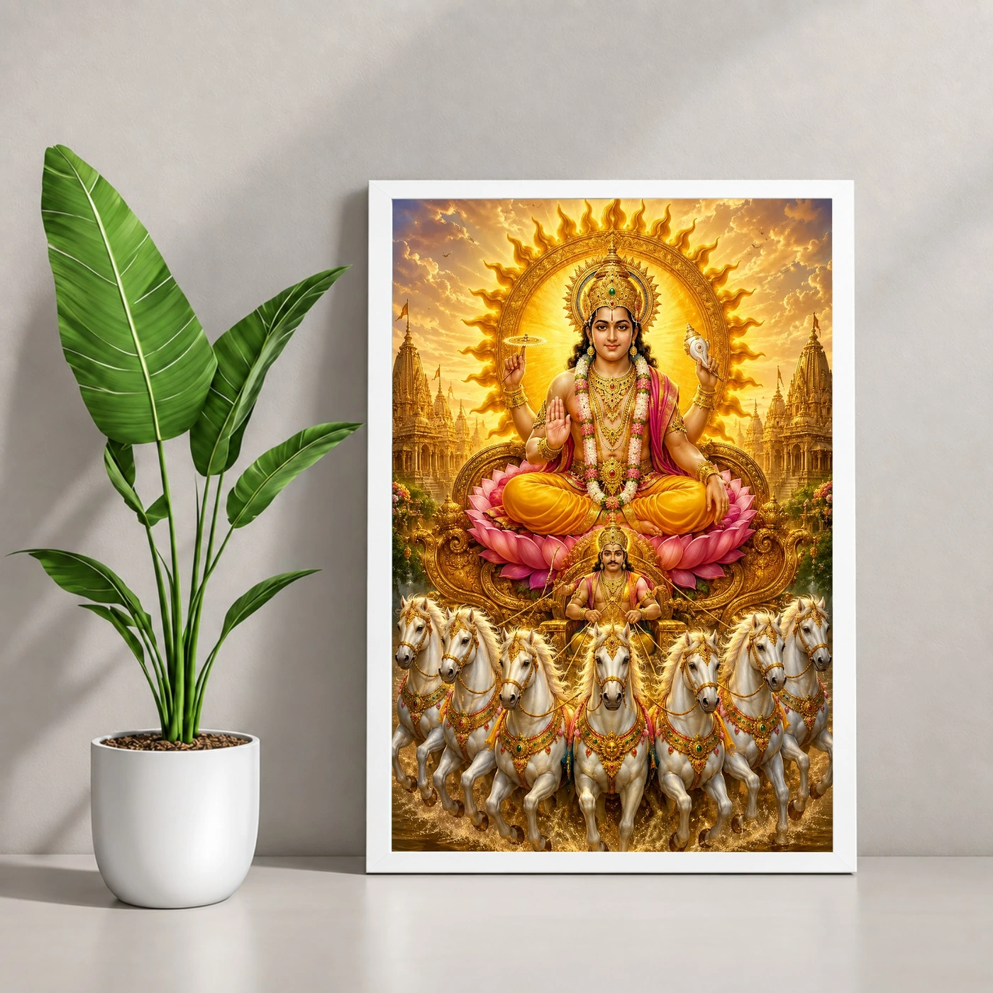 Surya Dev Ornate Golden Temple Darshan Photo Frame, view 4