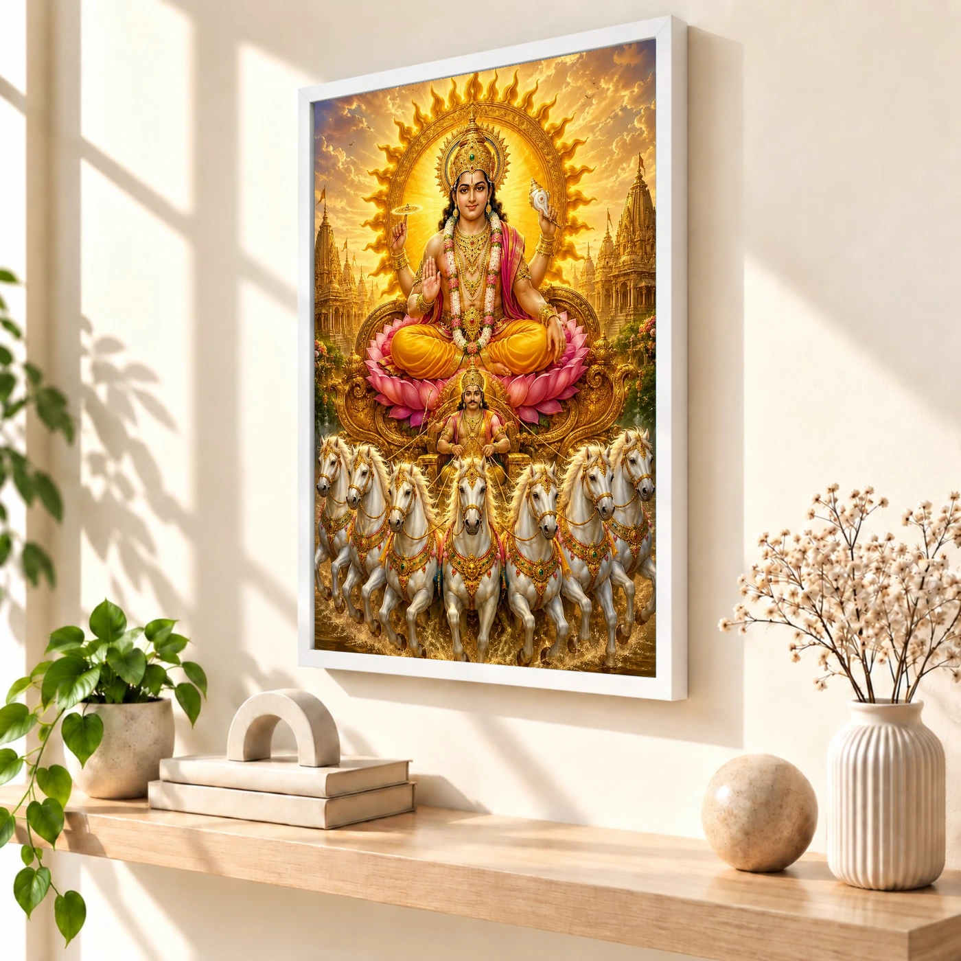 Surya Dev Ornate Golden Temple Darshan Photo Frame, view 7