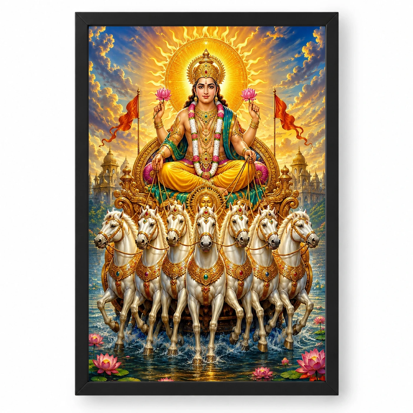 Surya Dev Peaceful Home Mandir Composition Photo Frame