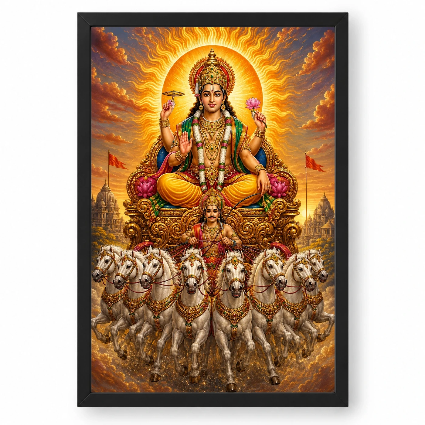 Surya Dev Traditional Indian Miniature-Inspired Devotional Art Photo Frame