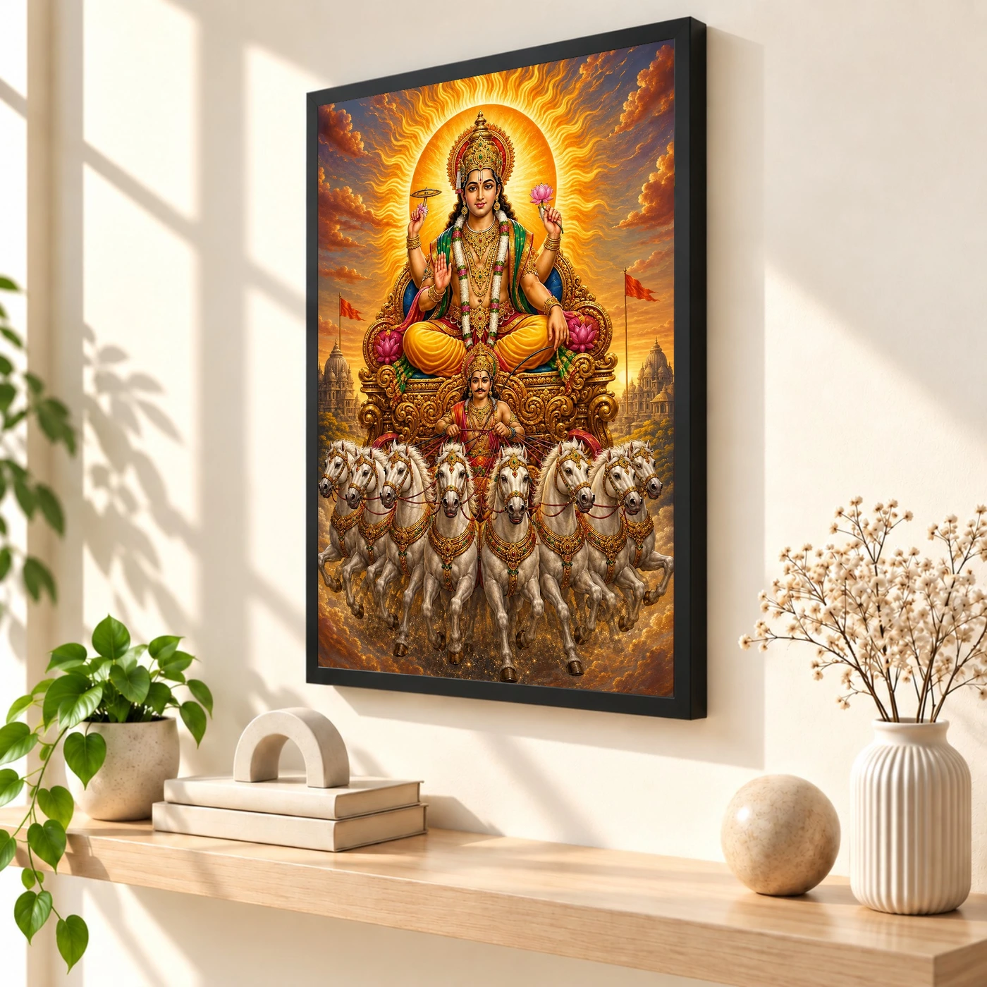 Surya Dev Traditional Indian Miniature-Inspired Devotional Art Photo Frame, view 2
