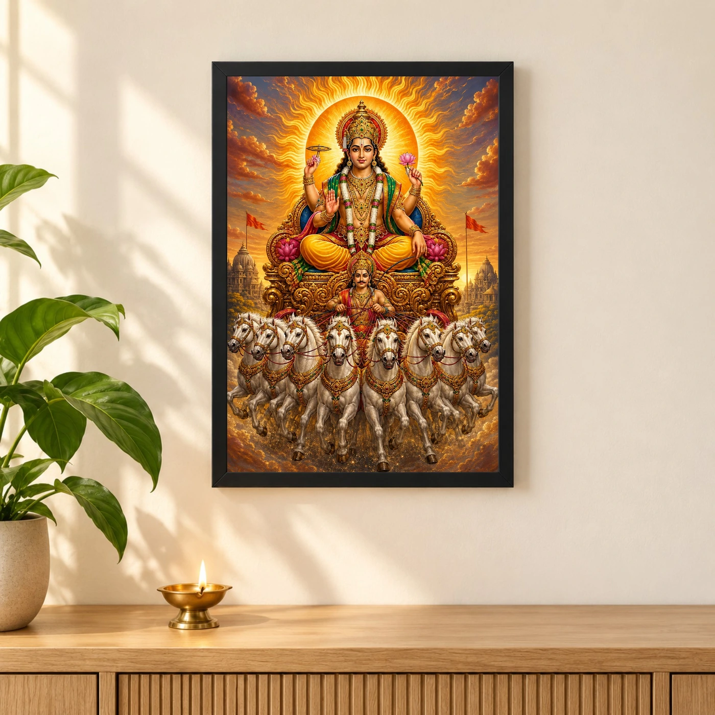 Surya Dev Traditional Indian Miniature-Inspired Devotional Art Photo Frame, view 3