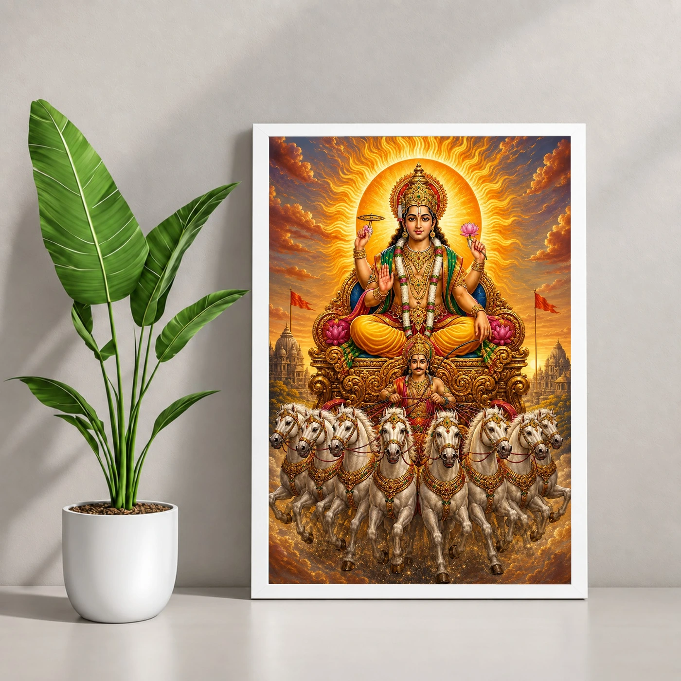 Surya Dev Traditional Indian Miniature-Inspired Devotional Art Photo Frame, view 4
