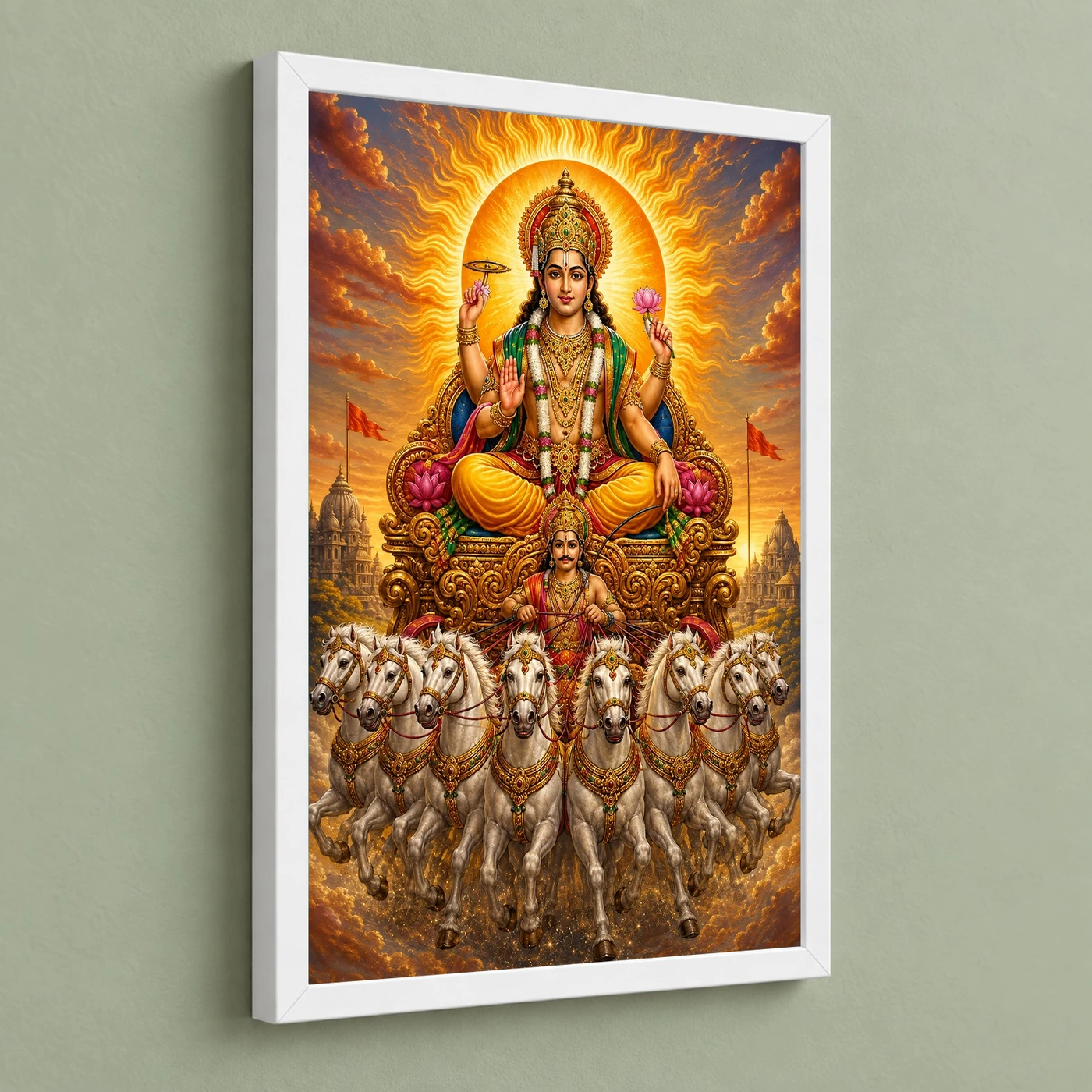 Surya Dev Traditional Indian Miniature-Inspired Devotional Art Photo Frame, view 5