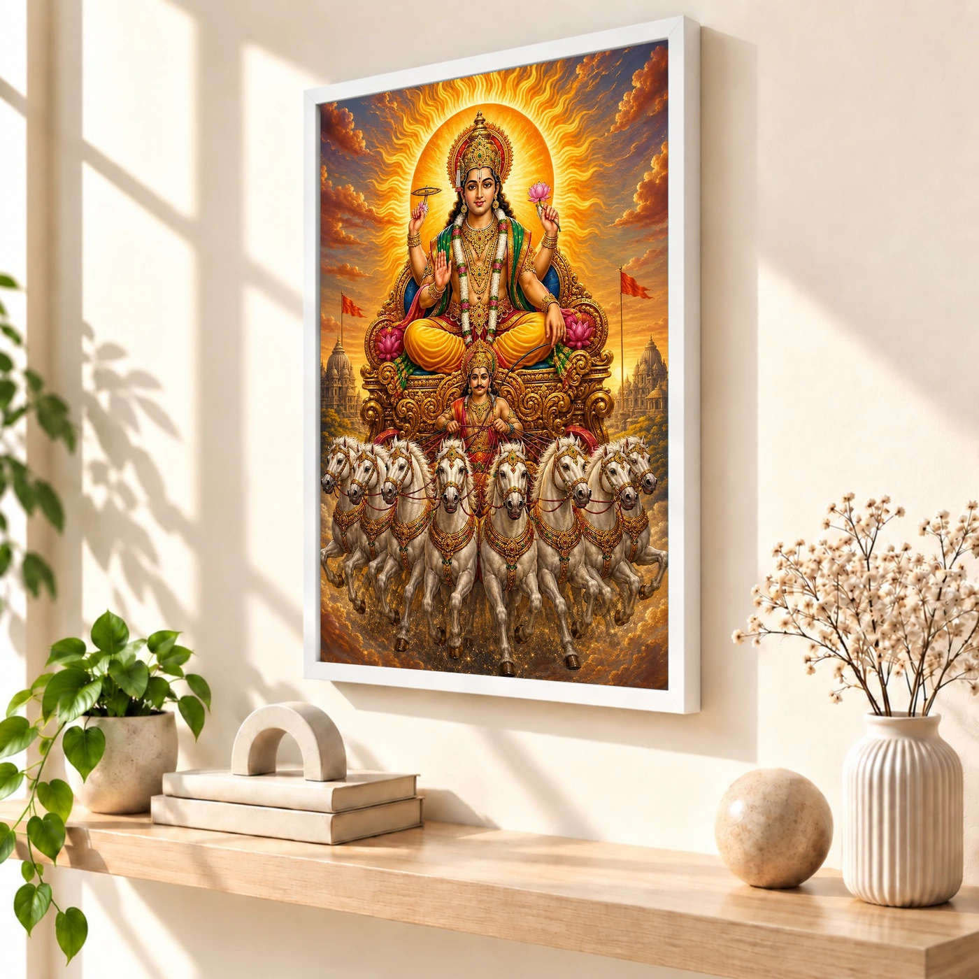 Surya Dev Traditional Indian Miniature-Inspired Devotional Art Photo Frame, view 7