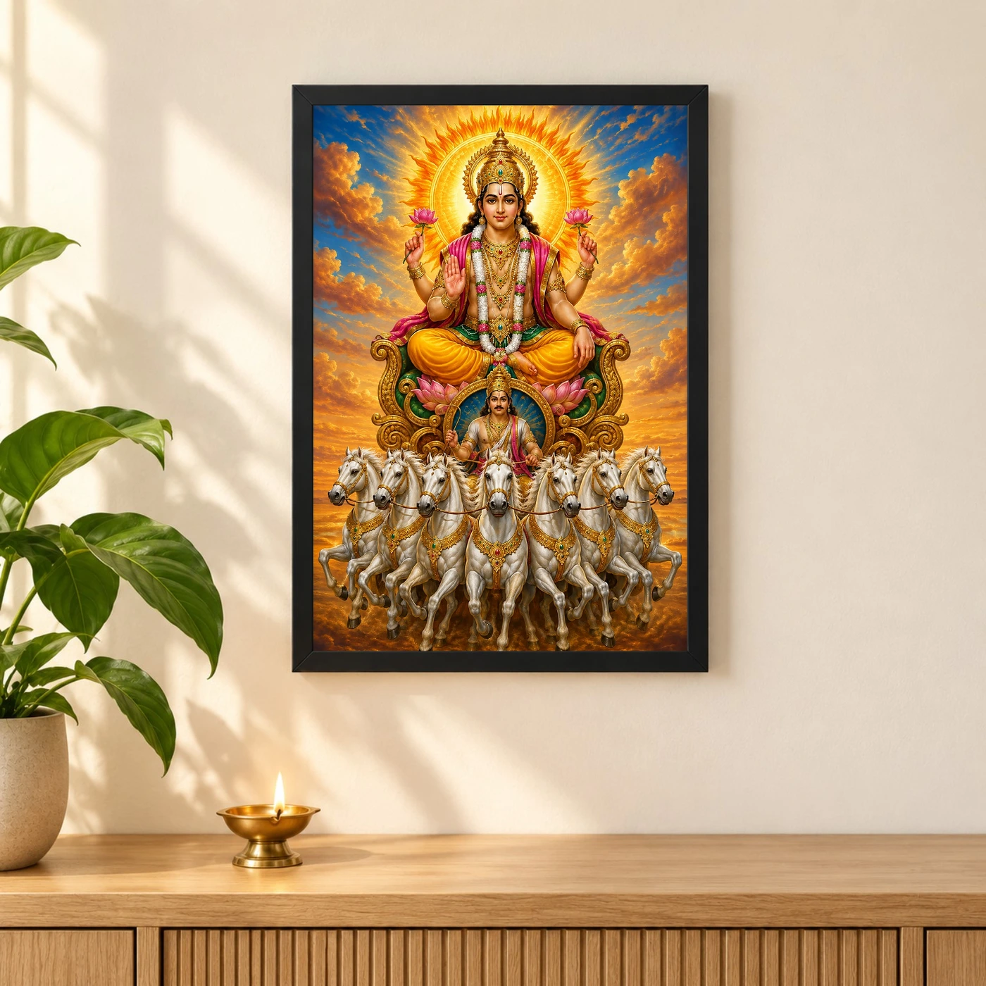 Surya Dev Vivid Premium Spiritual Poster Art Photo Frame, view 3