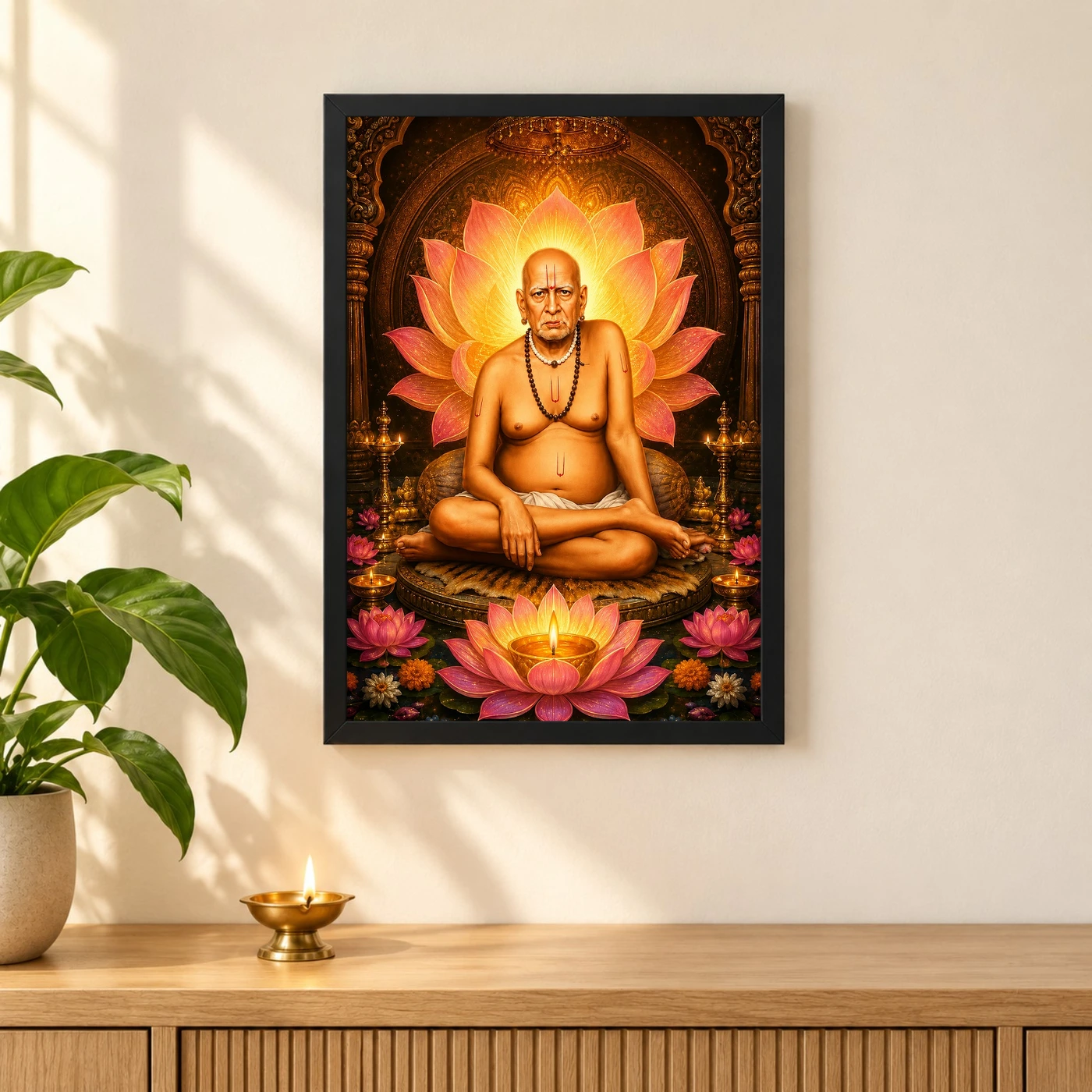 Swami Samarth Lotus And Diya Radiance Photo Frame, view 3