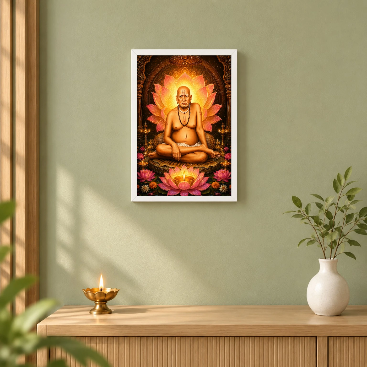 Swami Samarth Lotus And Diya Radiance Photo Frame, view 6
