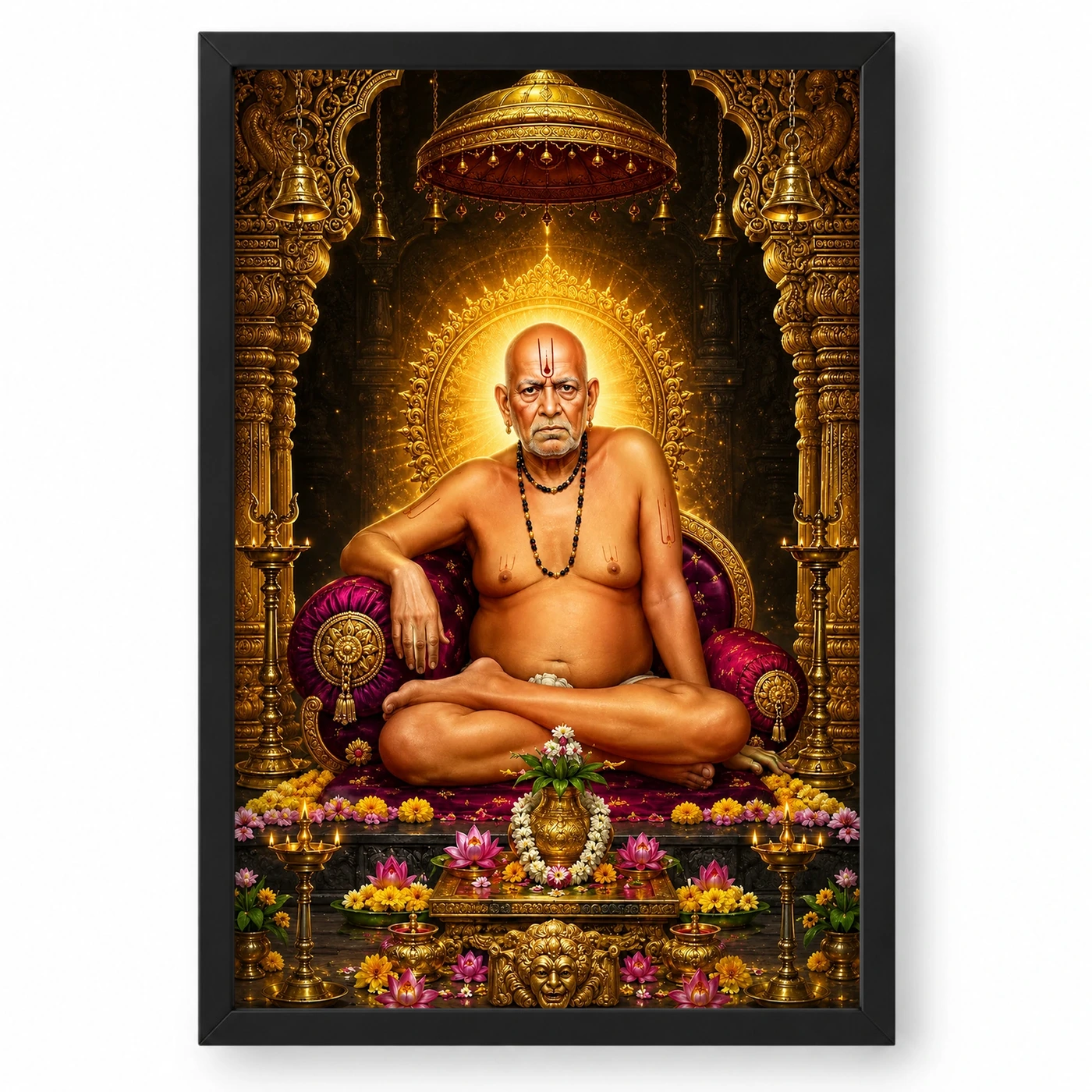 Swami Samarth Ornate Golden Temple Darshan Photo Frame