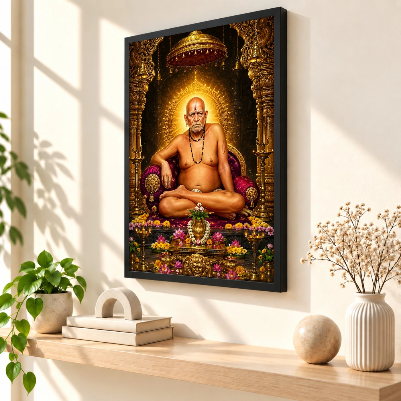 Swami Samarth Ornate Golden Temple Darshan Photo Frame, view 2