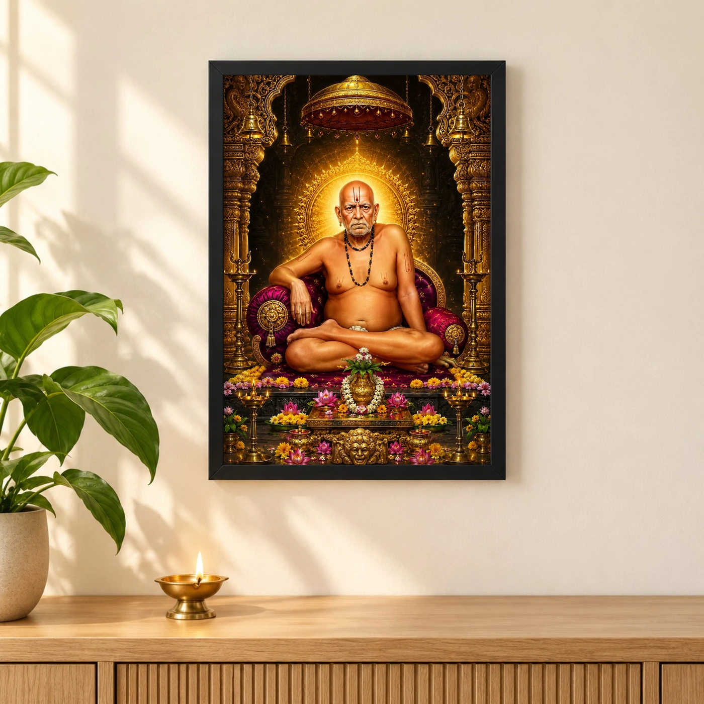 Swami Samarth Ornate Golden Temple Darshan Photo Frame, view 3