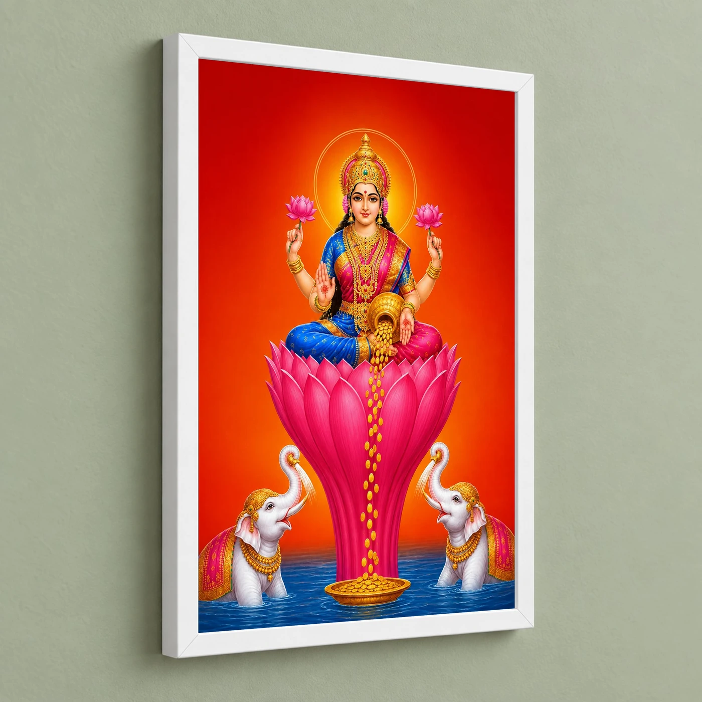 Tall Lotus Varalakshmi Photo Frame – Red Blue Prosperity Art, view 5