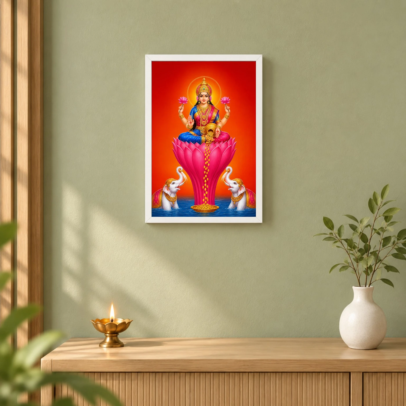 Tall Lotus Varalakshmi Photo Frame – Red Blue Prosperity Art, view 6