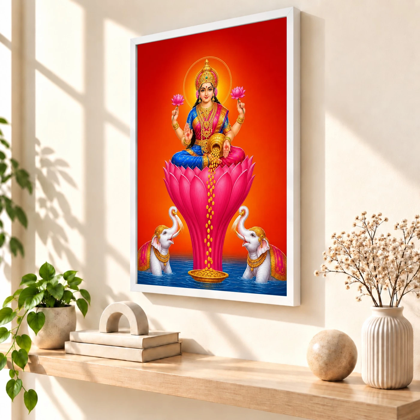 Tall Lotus Varalakshmi Photo Frame – Red Blue Prosperity Art, view 7
