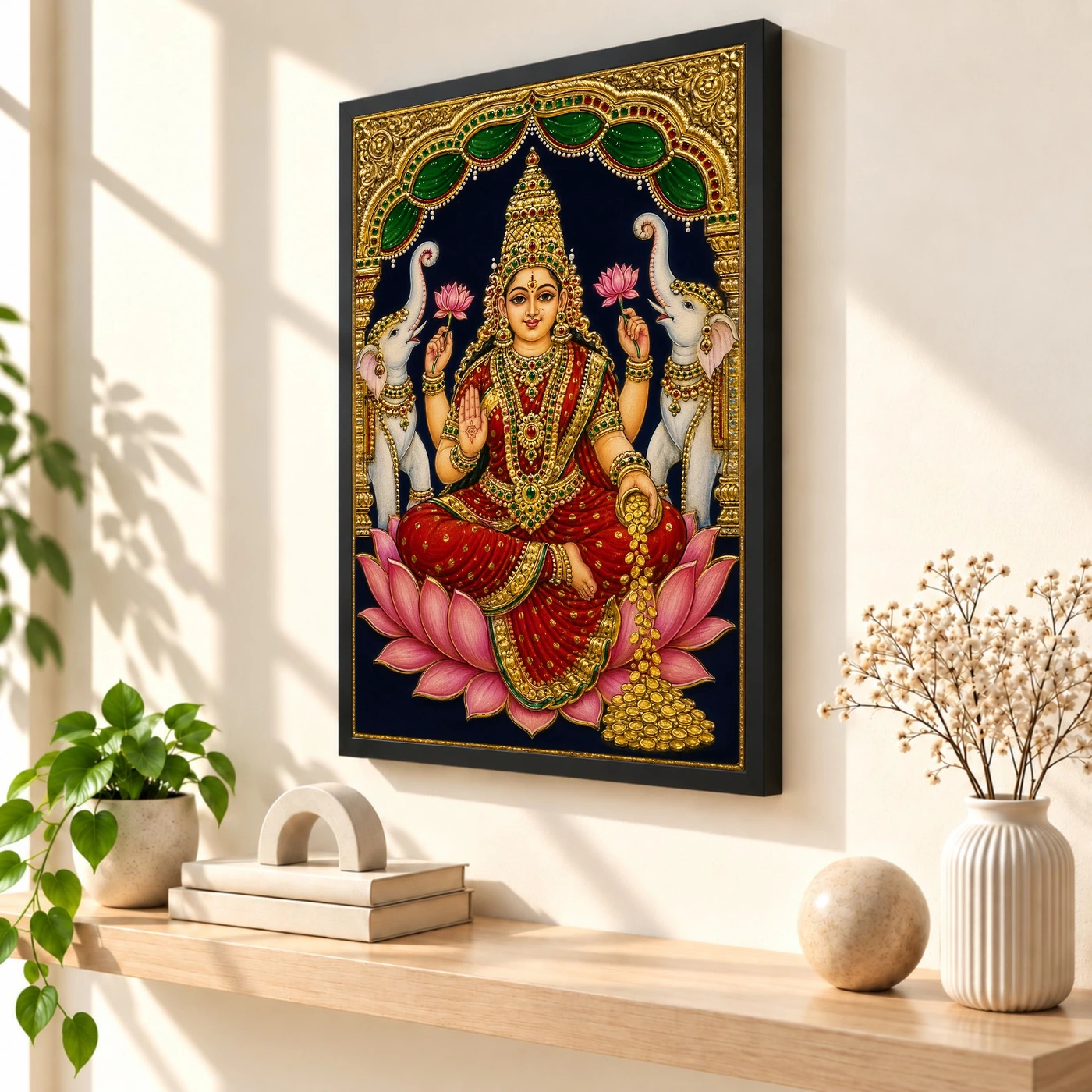 Tanjore Style Gaja Varalakshmi Photo Frame – Temple Art, view 2