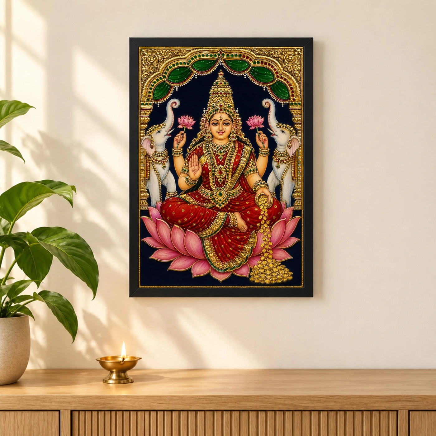 Tanjore Style Gaja Varalakshmi Photo Frame – Temple Art, view 3