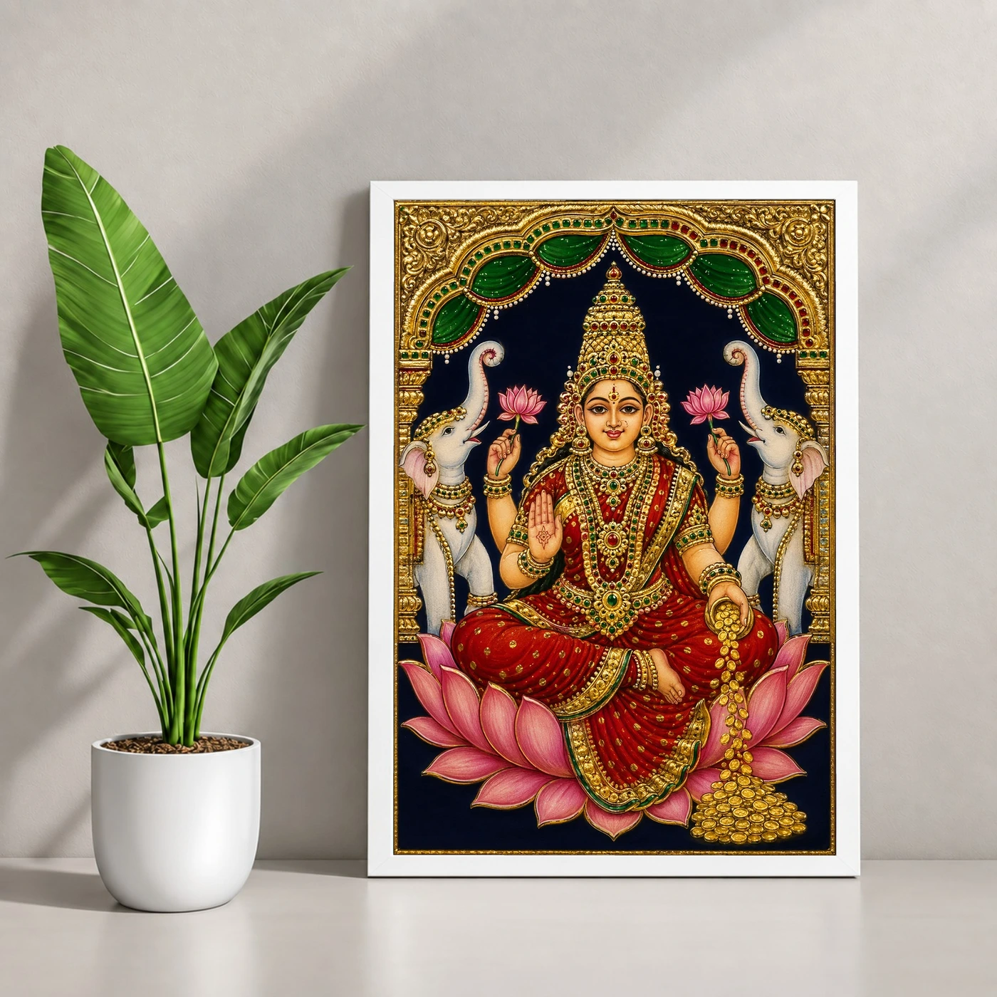 Tanjore Style Gaja Varalakshmi Photo Frame – Temple Art, view 4