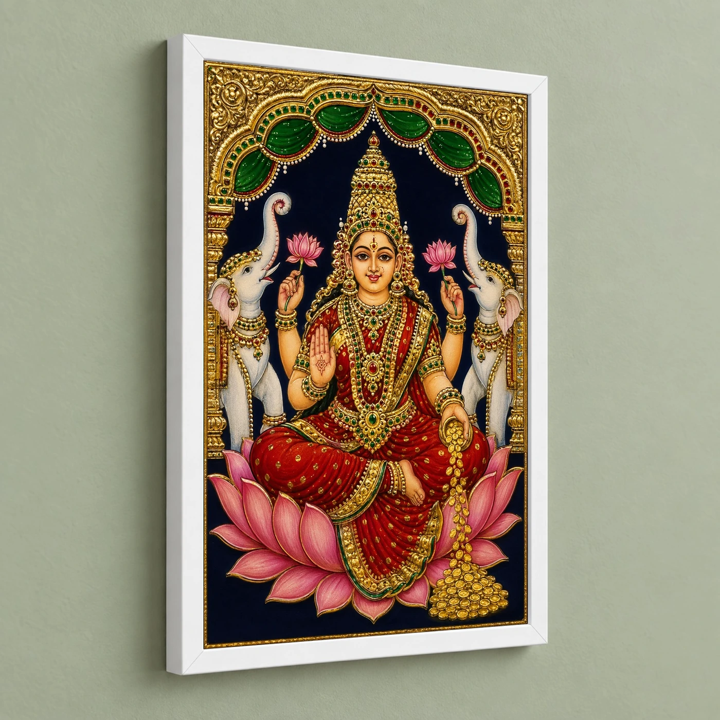Tanjore Style Gaja Varalakshmi Photo Frame – Temple Art, view 5