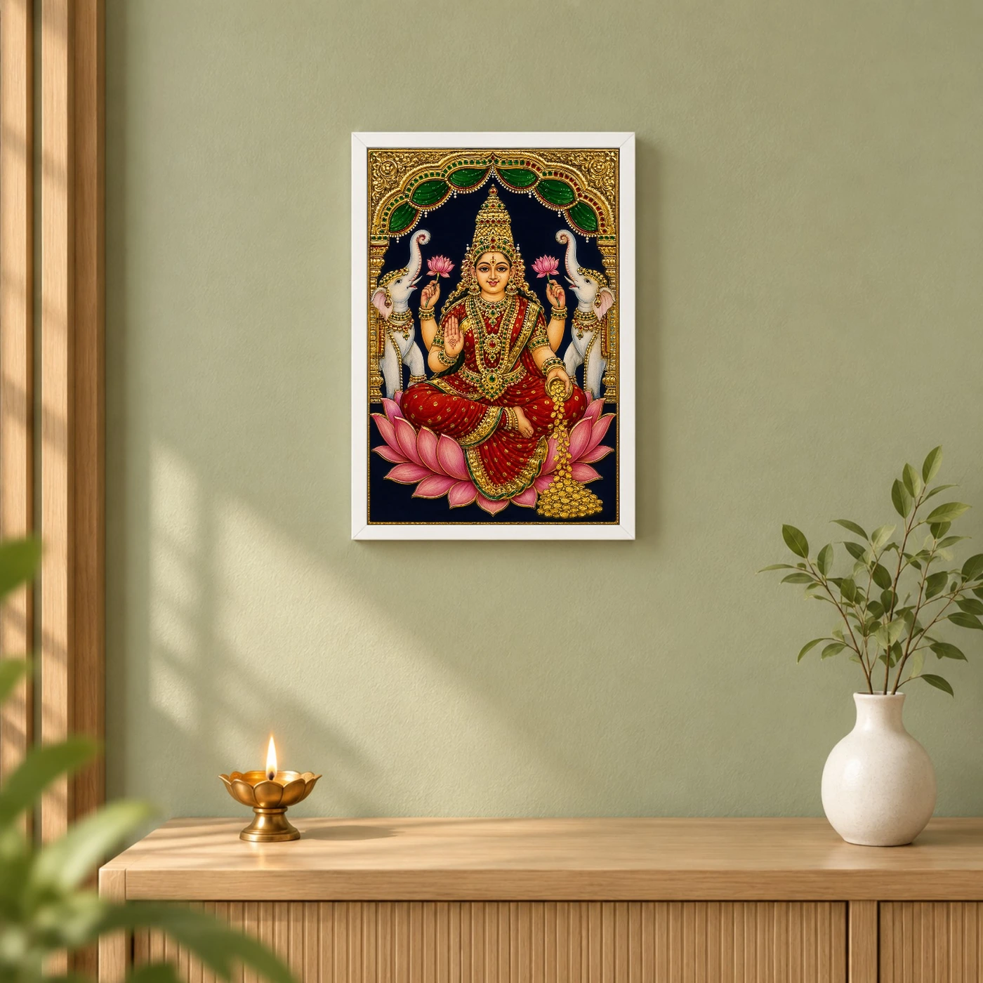 Tanjore Style Gaja Varalakshmi Photo Frame – Temple Art, view 6