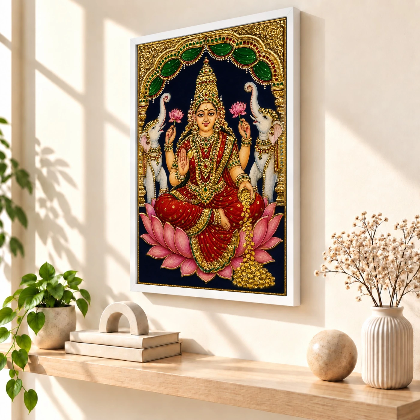 Tanjore Style Gaja Varalakshmi Photo Frame – Temple Art, view 7