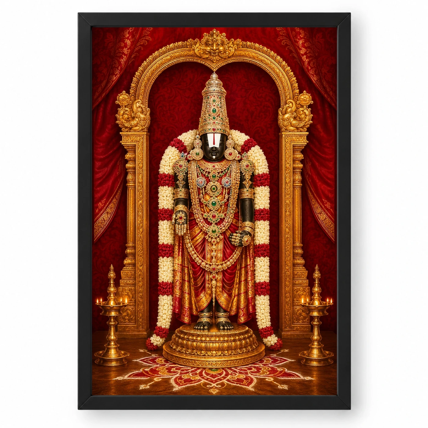 Tirumala Balaji — Red Gold Temple Radiance Frame