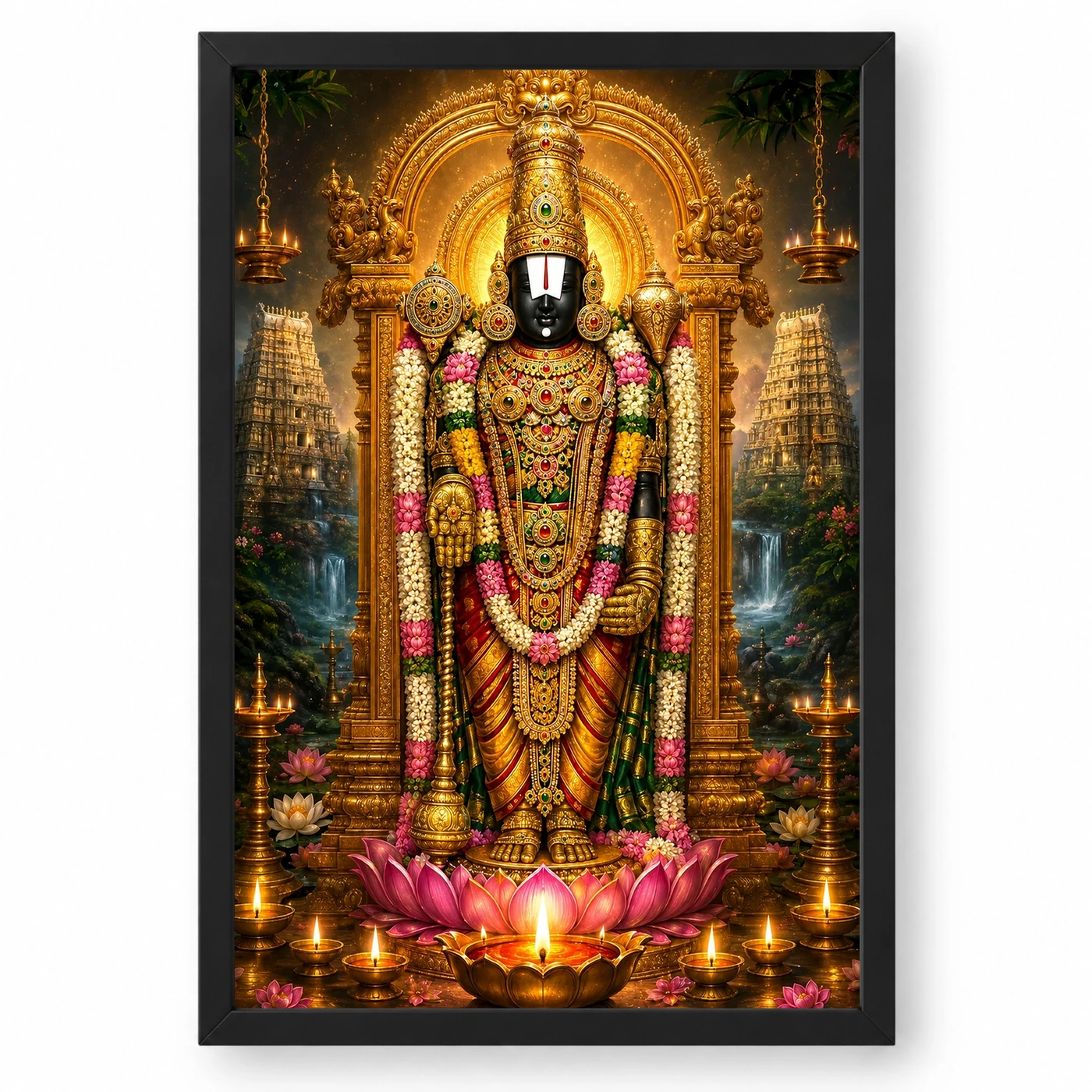 Tirupati Balaji Lotus And Diya Radiance Photo Frame