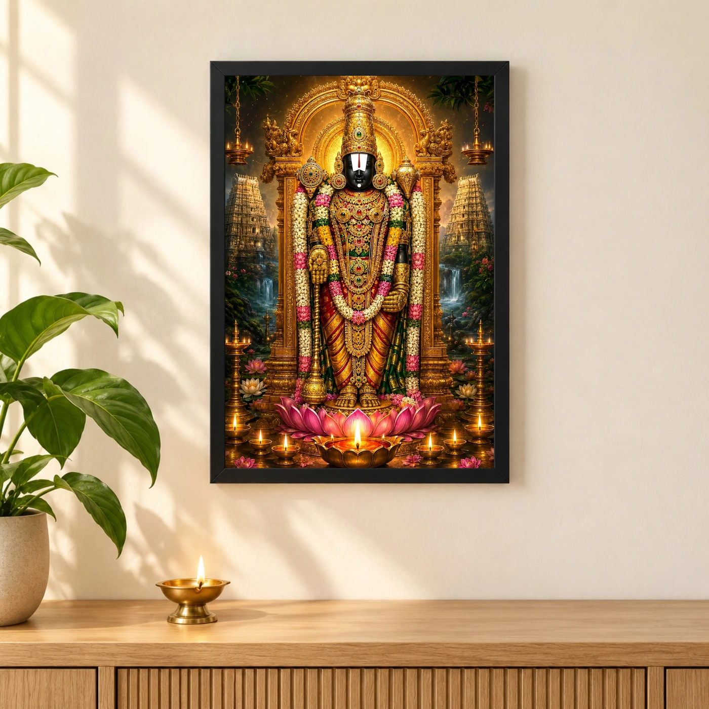 Tirupati Balaji Lotus And Diya Radiance Photo Frame, view 3