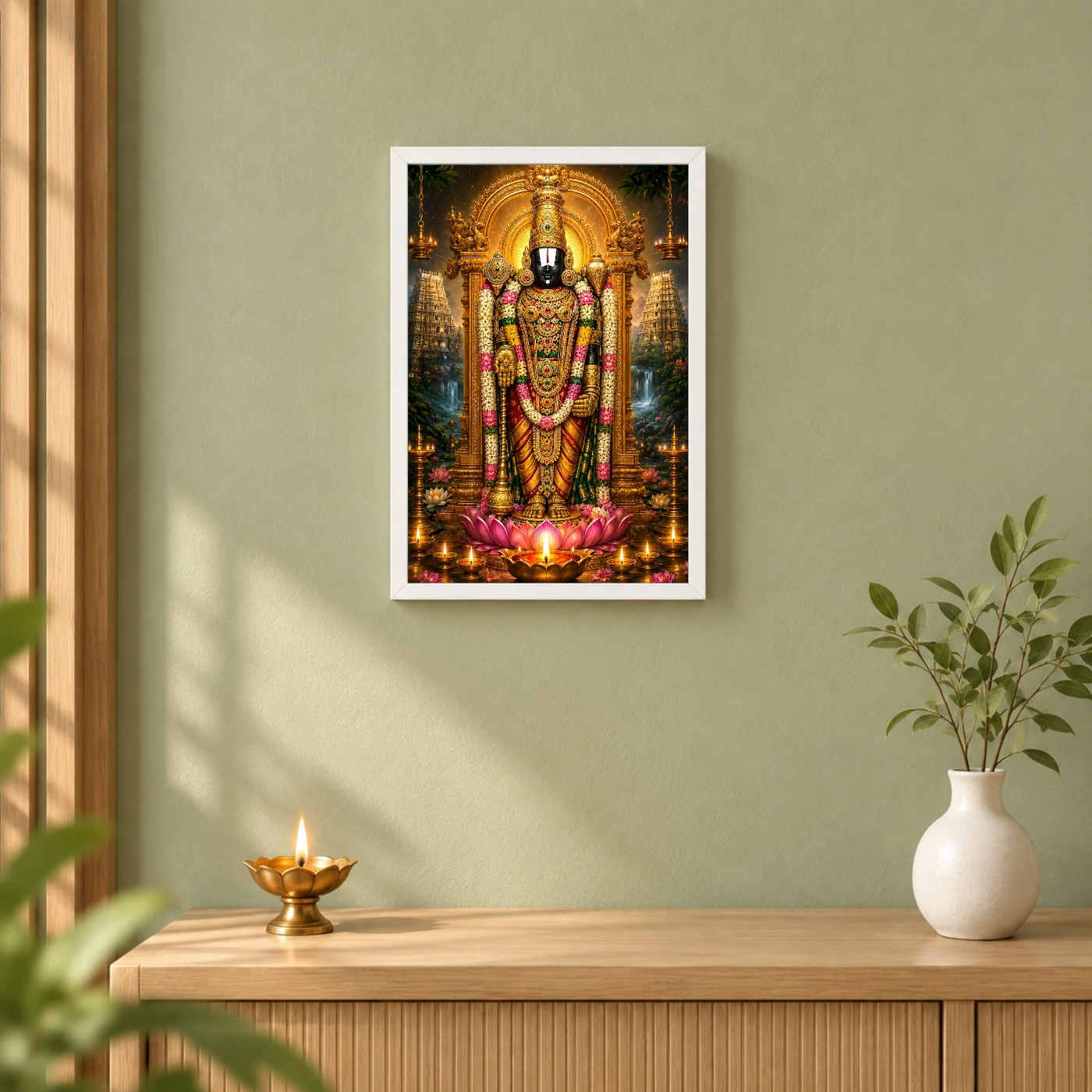 Tirupati Balaji Lotus And Diya Radiance Photo Frame, view 6