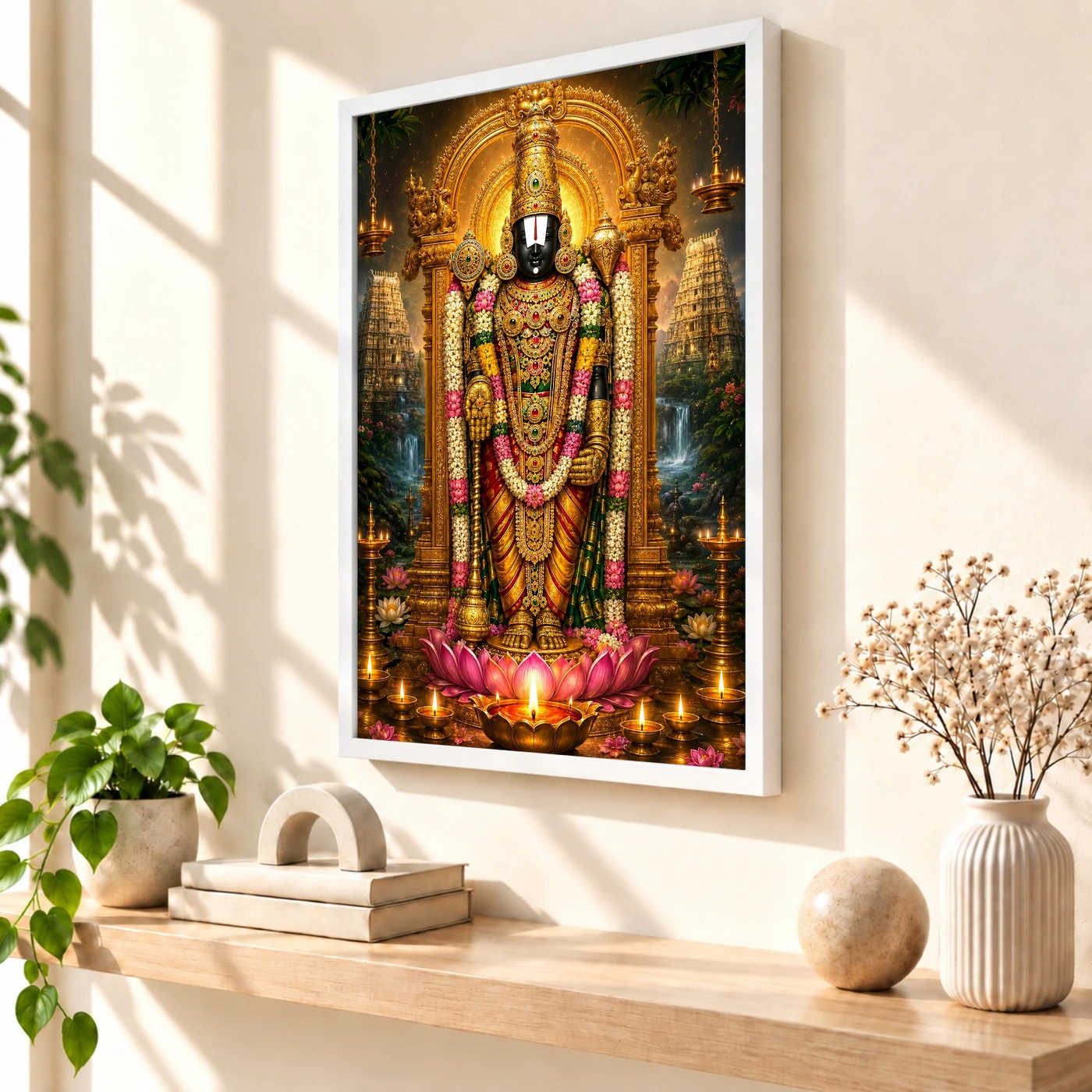 Tirupati Balaji Lotus And Diya Radiance Photo Frame, view 7