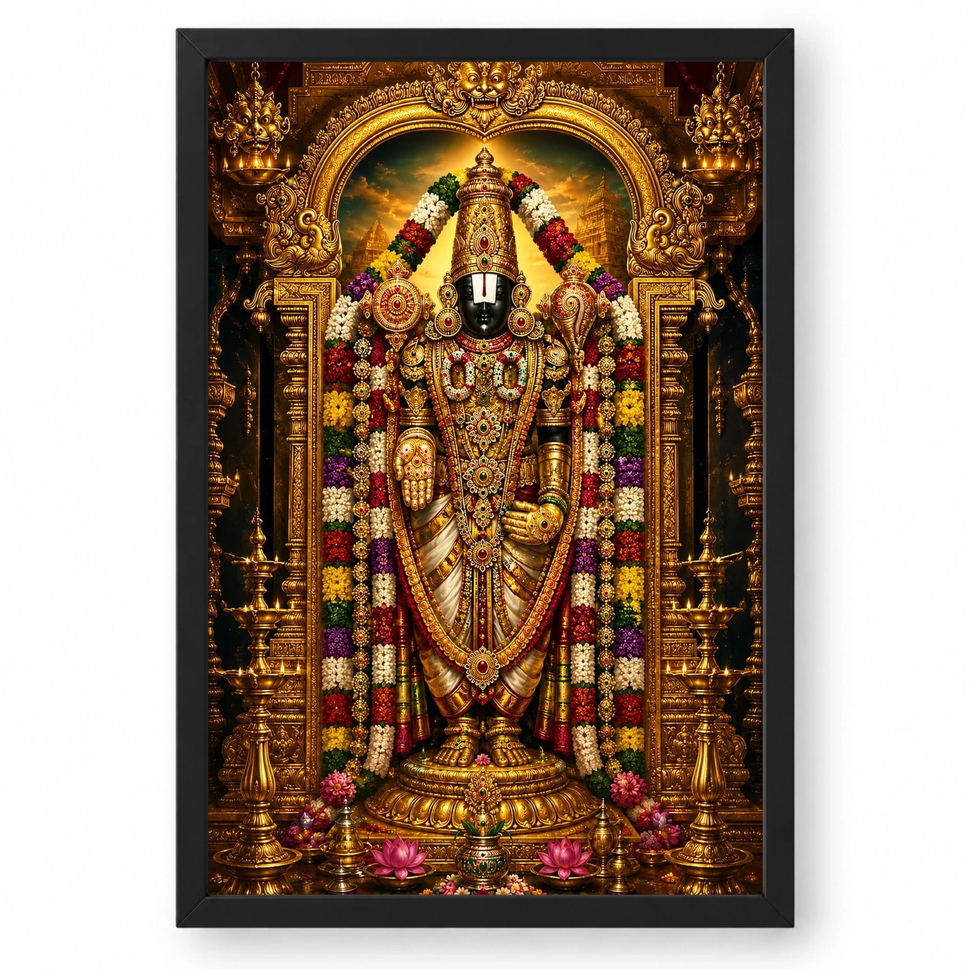 Tirupati Balaji Ornate Golden Temple Darshan Photo Frame